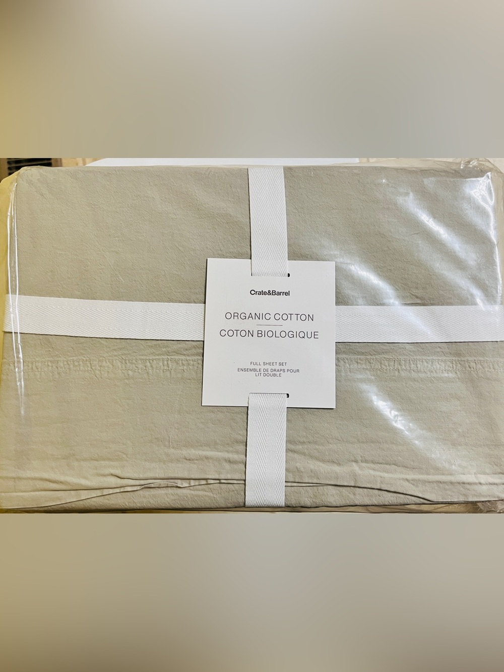Crate&Barrel Organic Cotton Sheet Set in Grey- Full Size- brand new/never opened